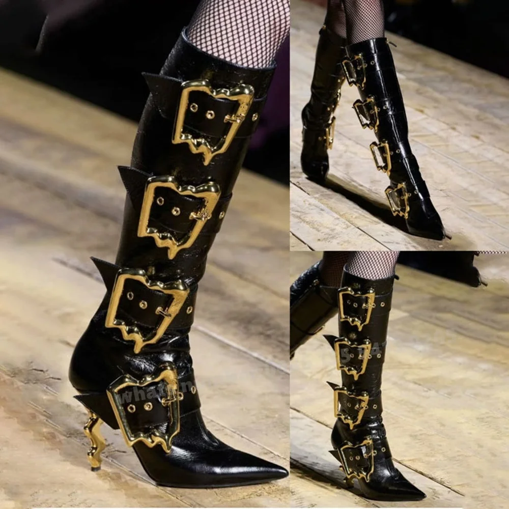 Strange Style Buckle Long Boots Pointy Toe Side Zipper Women's Boots Black Glossy 2024 New Arrival Party Shoes Elegant Runway
Strange Style Buckle Long Boots Pointy Toe Side Zipper Women's Boots Black Glossy 2024 New Arrival Party Shoes Elegant Runway