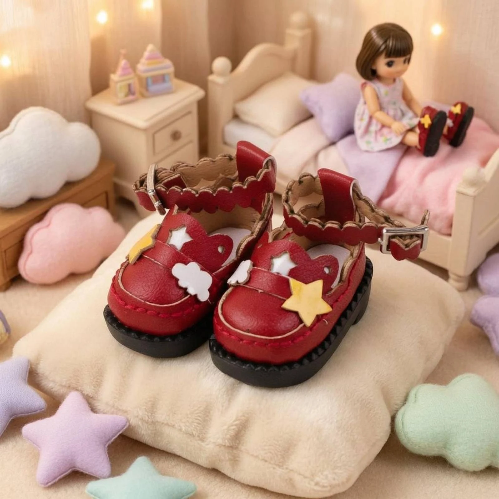 OB11 Doll Shoes Puff and Star Applique Miniature Ankle-Strap Doll Shoes Shoes Children's Footwear Scalloped Trim Side Buckle
OB11 Doll Shoes Puff and Star Applique Miniature Ankle-Strap Doll Shoes Shoes Children's Footwear Scalloped Trim Side Buckle