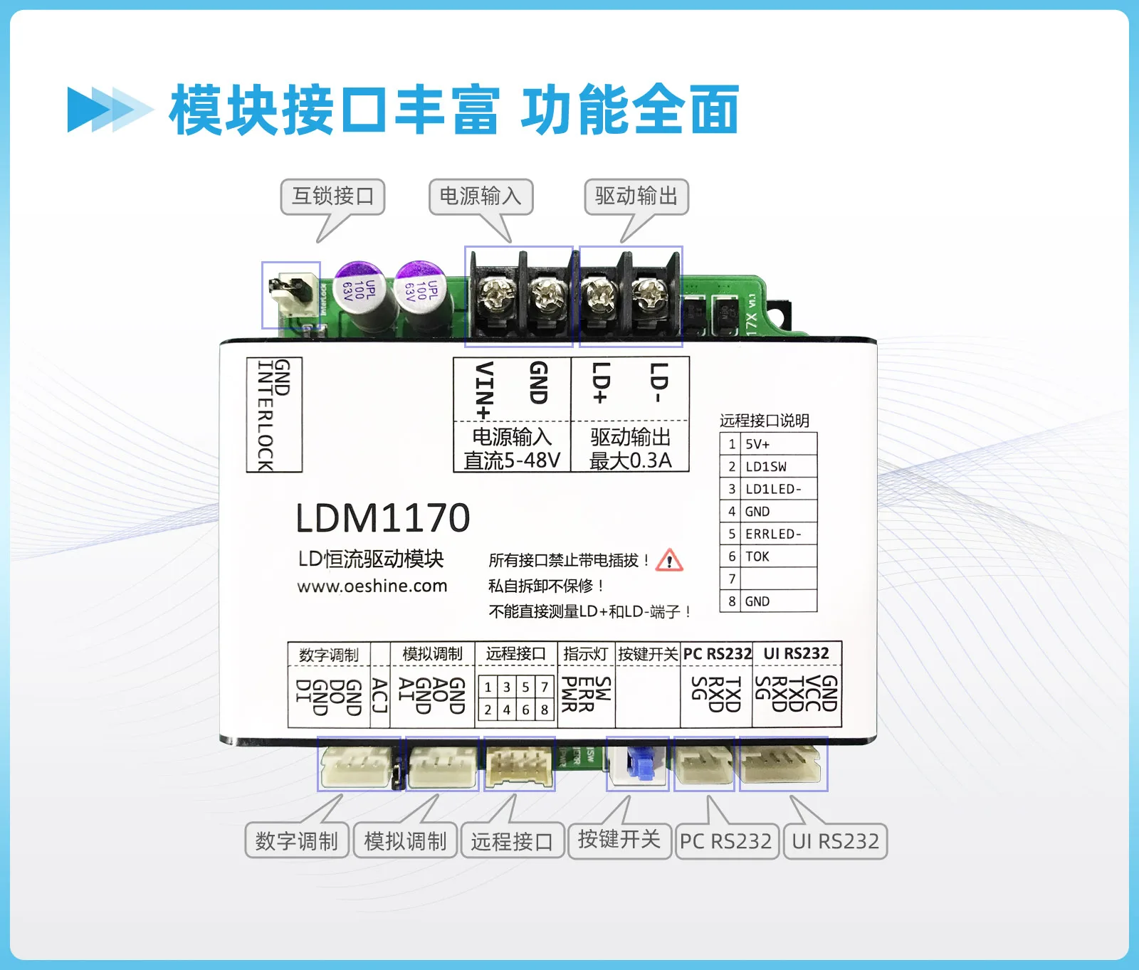 LDM1170 Полупроводниковый диодный лазерный модуль привода постоянного тока LD, 0,3 А, непрерывный/импульсный
LDM1170 Полупроводниковый диодный лазерный модуль привода постоянного тока LD, 0,3 А, непрерывный/импульсный