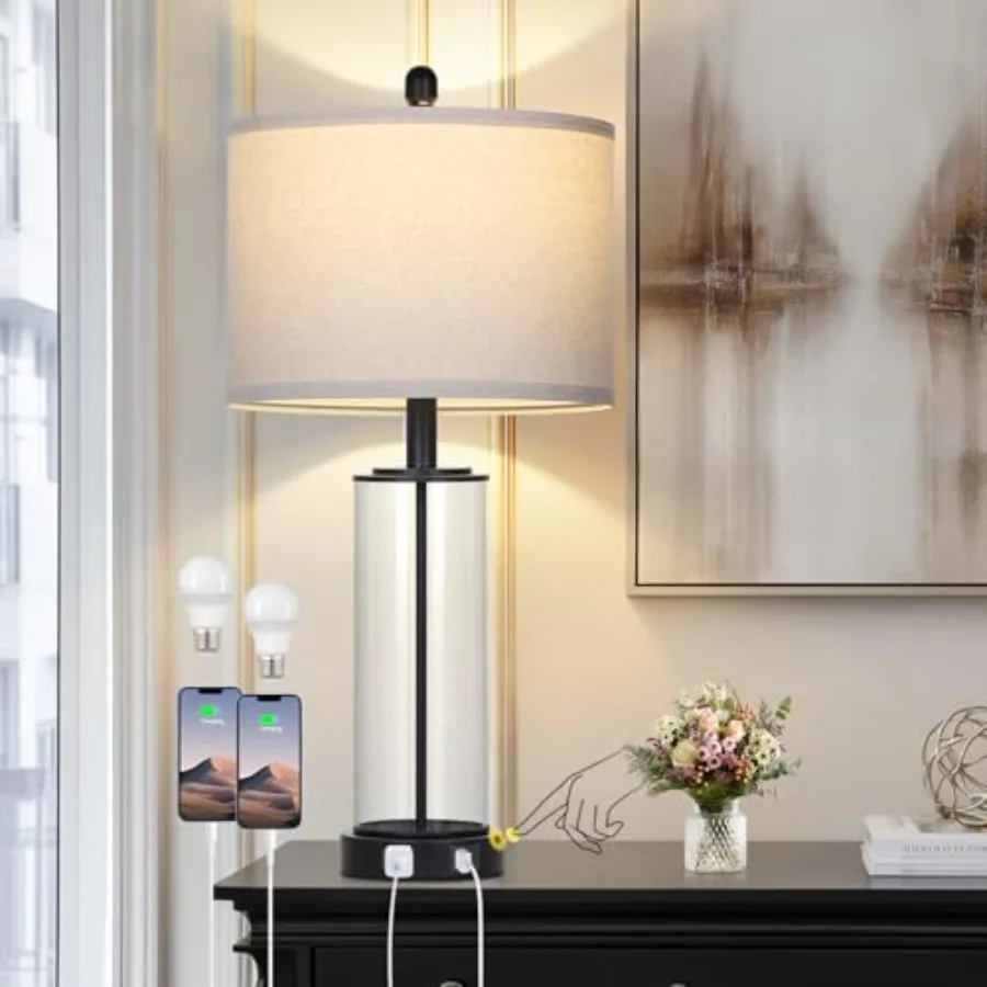 26" Glass Table Lamp Single 3-Way Dimmable Touch Control Living Room Lamp with USB C+A Ports and AC Outlet Modern Bedside Lamps
26" Glass Table Lamp Single 3-Way Dimmable Touch Control Living Room Lamp with USB C+A Ports and AC Outlet Modern Bedside Lamps