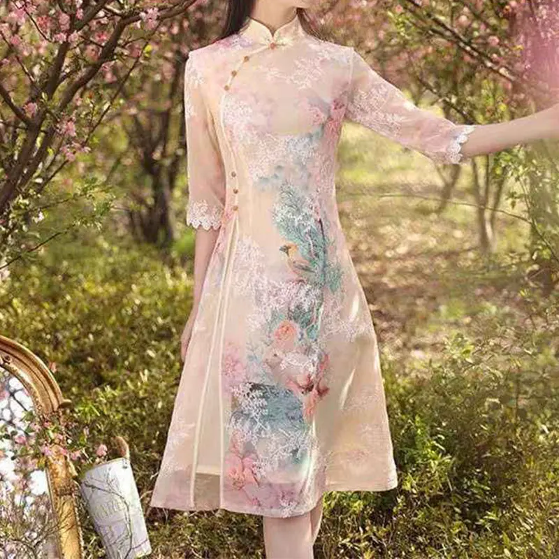 Elegant Fashion Harajuku Vintage Robes Women Slim Fit Female Clothes Casual All Match A-line Skirt Stand Collar Printed Dresses
Elegant Fashion Harajuku Vintage Robes Women Slim Fit Female Clothes Casual All Match A-line Skirt Stand Collar Printed Dresses