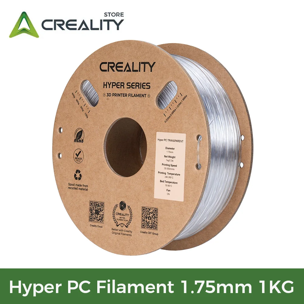 Creality Hyper PC Filament 1,75 мм, 1 кг, прозрачная, высокая термостойкость, прочная и жесткая новая нить для 3D-принтера для всех 3D-принтеров
Creality Hyper PC Filament 1,75 мм, 1 кг, прозрачная, высокая термостойкость, прочная и жесткая новая нить для 3D-принтера для всех 3D-принтеров