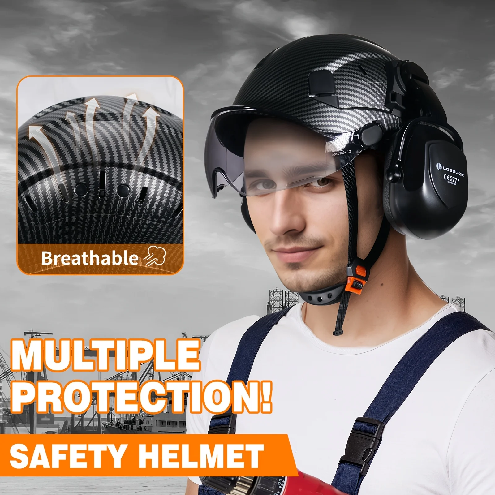 Carbon Fiber Pattern Safety Helmet with Built-in Visor and Ear Muffs Vented Design Ideal for Industrial and Construction Use
Carbon Fiber Pattern Safety Helmet with Built-in Visor and Ear Muffs Vented Design Ideal for Industrial and Construction Use