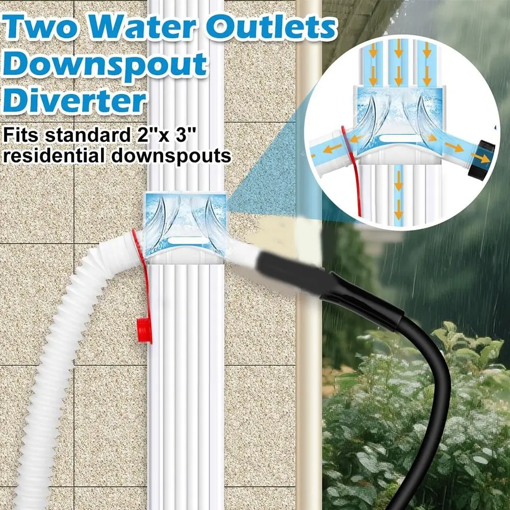 with Two Water Outlets Downspout Diverter to Collect Rainwater from Gutter with 5FT Hose Rain Barrel Diverter Easy to Install
with Two Water Outlets Downspout Diverter to Collect Rainwater from Gutter with 5FT Hose Rain Barrel Diverter Easy to Install