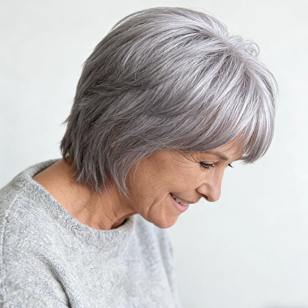 Silver Gray Highlight Pixie Cut Wig Full Machine Made 4 Inch Short Straight Wig with Bangs Adjustable Strap Breathable Cap
Silver Gray Highlight Pixie Cut Wig Full Machine Made 4 Inch Short Straight Wig with Bangs Adjustable Strap Breathable Cap