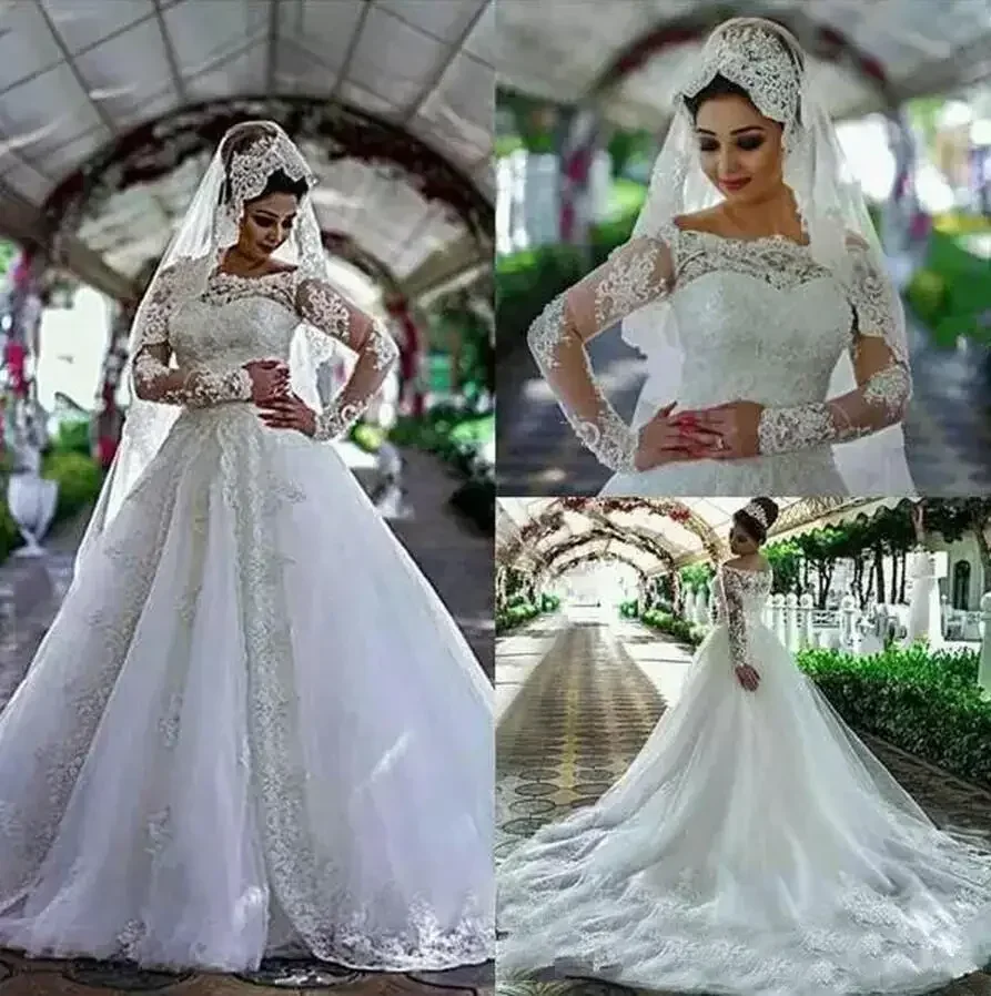 Customized Off Shoulder Appliques Lace 2024 Sheer Long Sleeves Plus Size Bridal Dress Court Train Wedding Gowns Vestidos
Customized Off Shoulder Appliques Lace 2024 Sheer Long Sleeves Plus Size Bridal Dress Court Train Wedding Gowns Vestidos