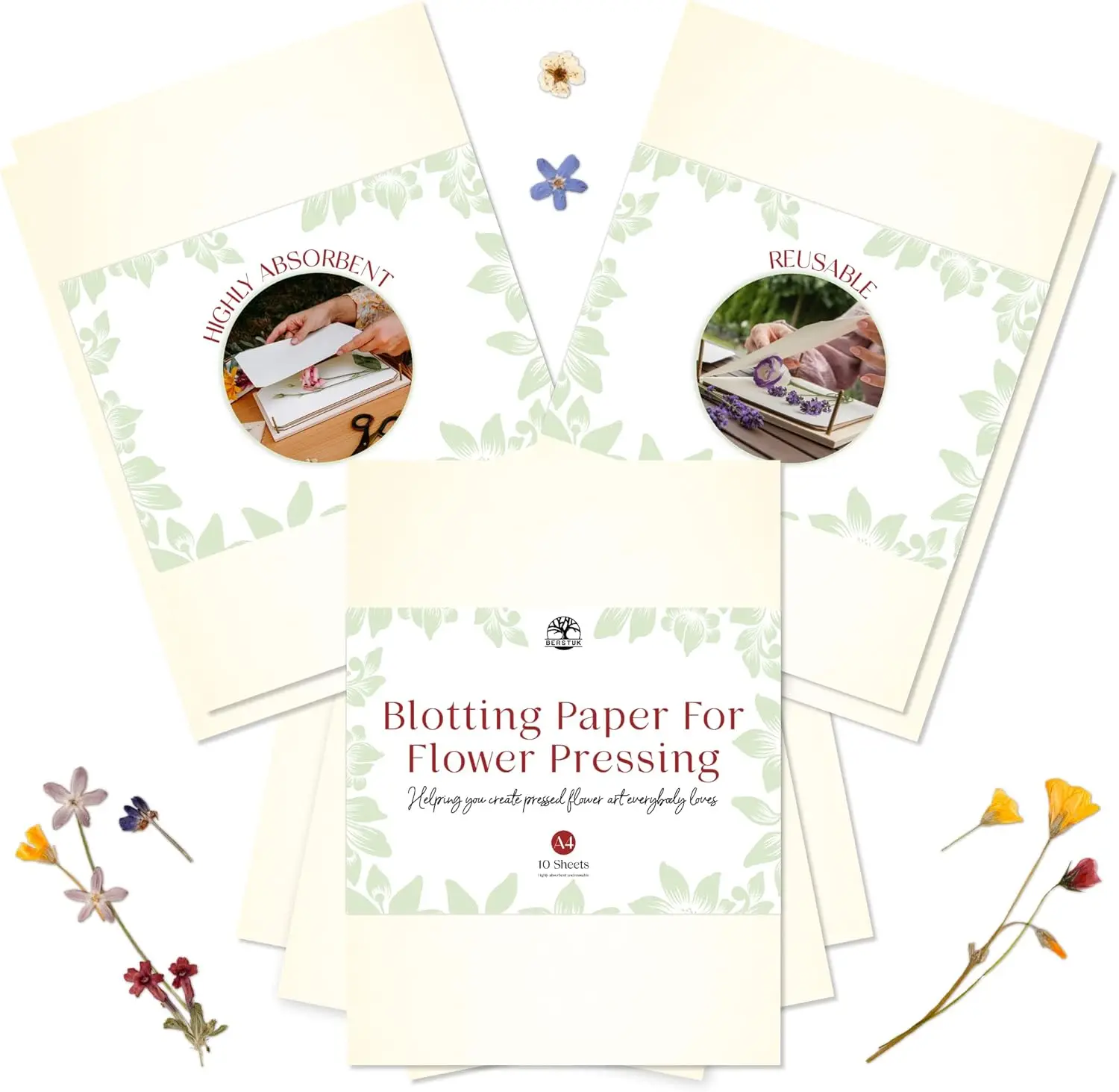 A4 Flower Press Paper for Blotting - Highly Absorbent Reusable Blotter Sheets, 10 Pack for Drying Flowers and Ink
A4 Flower Press Paper for Blotting - Highly Absorbent Reusable Blotter Sheets, 10 Pack for Drying Flowers and Ink