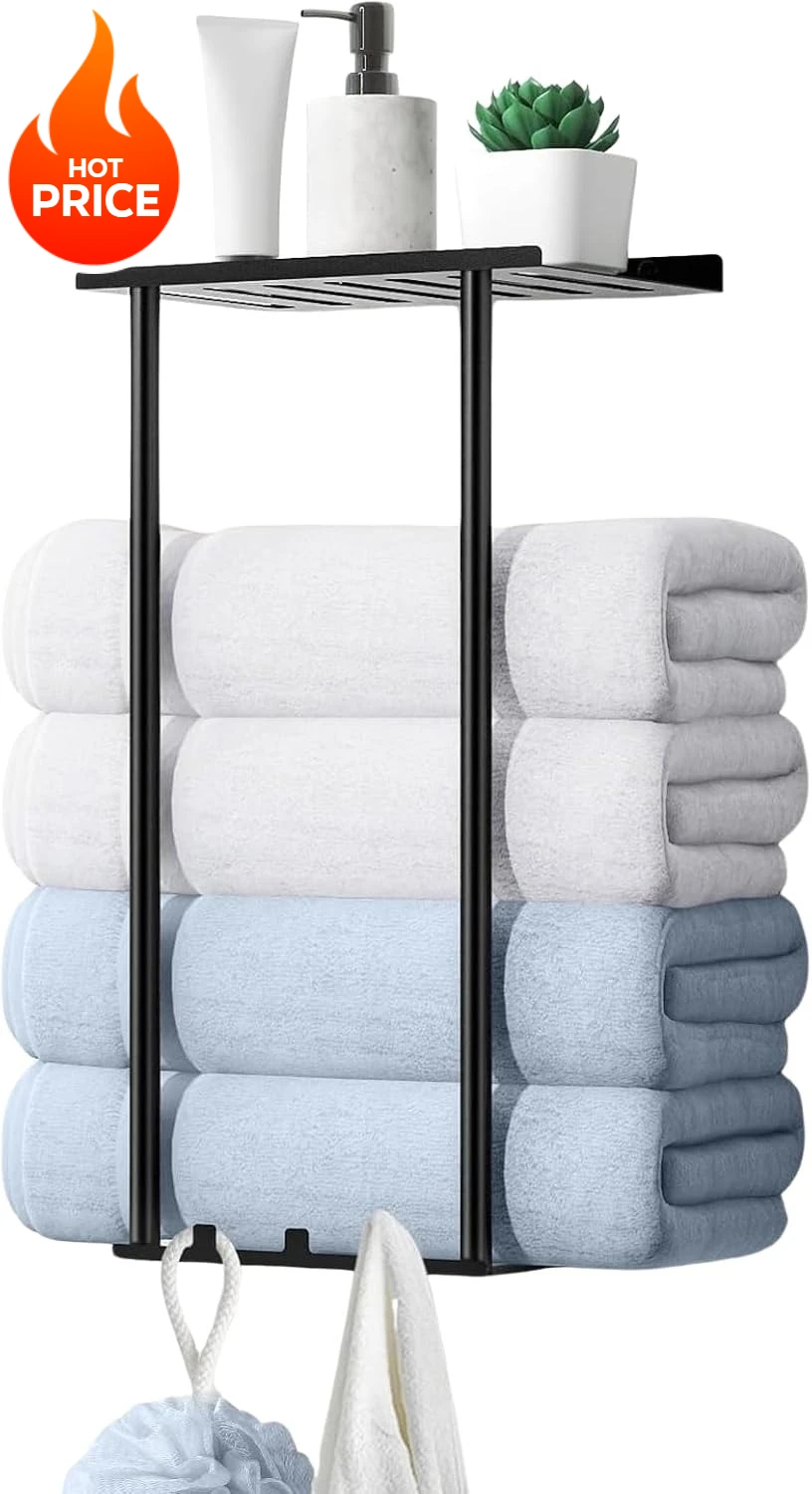Metal Wall Mounted Towel Rack Sturdy, Towel Storage for Bathroom Rustproof Towel Holder with Hook, Lavatory Bathroom Storage
Metal Wall Mounted Towel Rack Sturdy, Towel Storage for Bathroom Rustproof Towel Holder with Hook, Lavatory Bathroom Storage