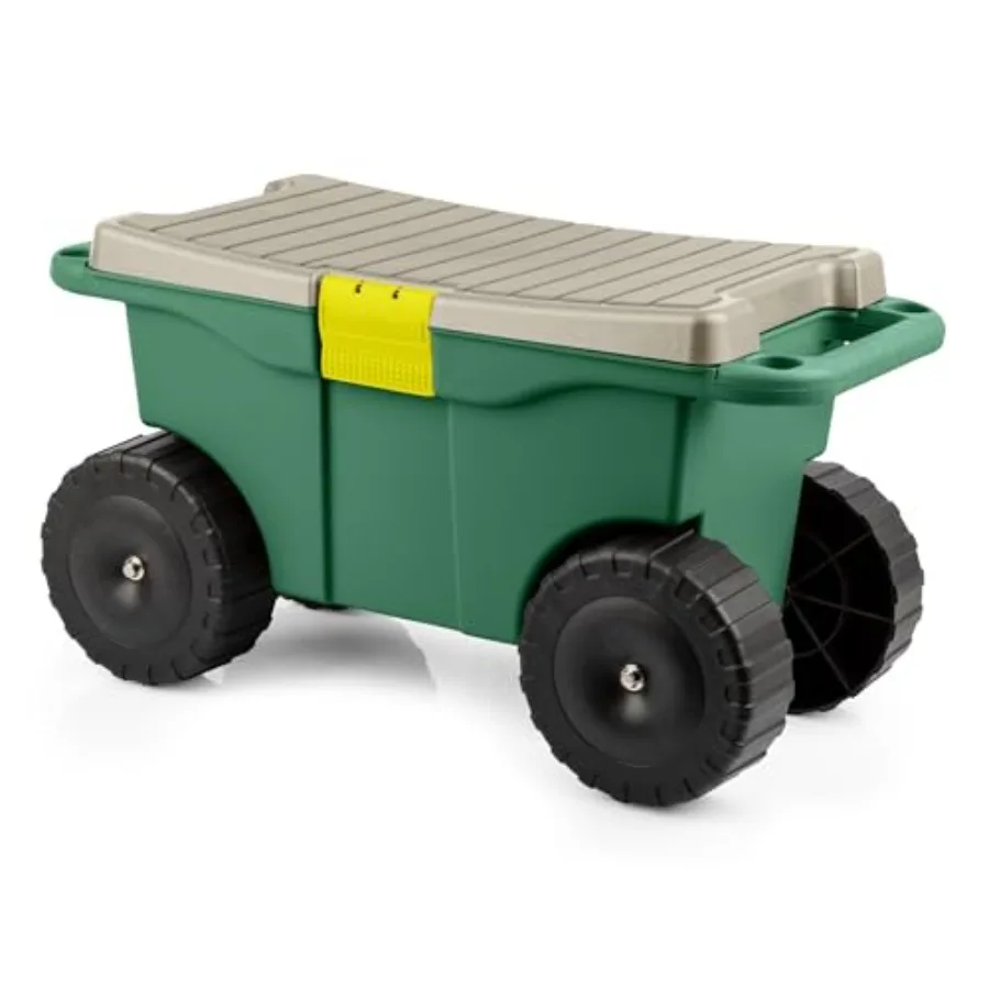 Rolling Garden Cart with Seat - Green Plastic Storage Cart with Bench and Interior Tool Tray for Gardening Stool Use in Weeding
Rolling Garden Cart with Seat - Green Plastic Storage Cart with Bench and Interior Tool Tray for Gardening Stool Use in Weeding