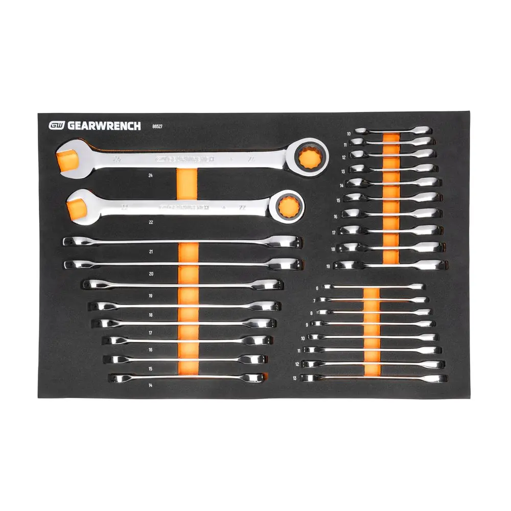 28 Piece 72T Metric Standard amp Stubby Ratcheting Wrench Set with EVA Foam Tray 86527
28 Piece 72T Metric Standard amp Stubby Ratcheting Wrench Set with EVA Foam Tray 86527