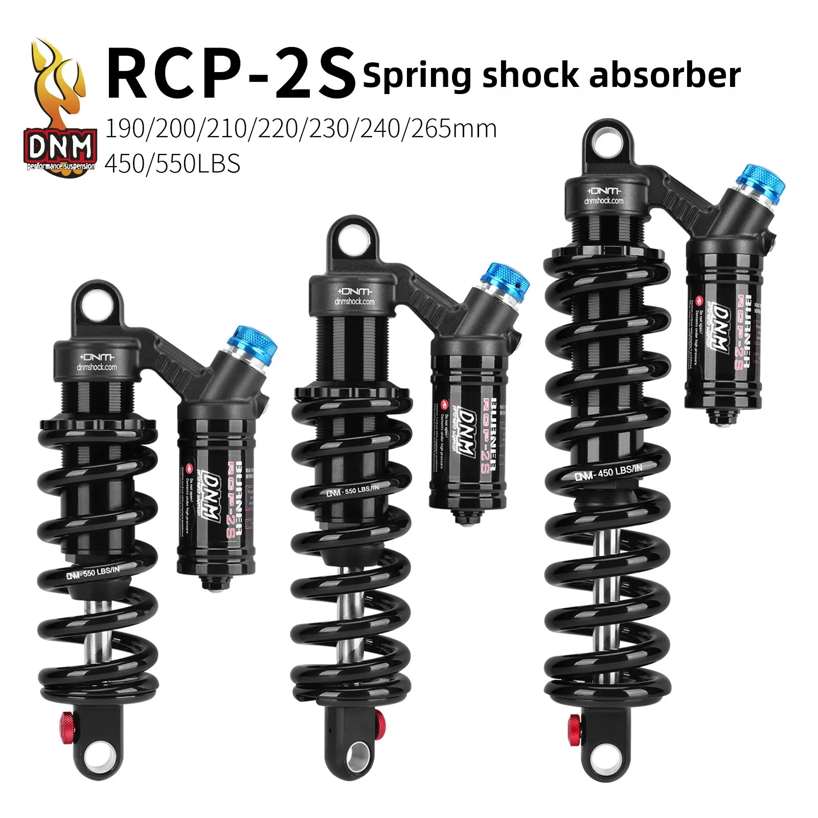 DNM RCP2S MTB spring shock190 200 210 220 230 240 265mm suspend Electric bicycle 450 550 LBS damper
DNM RCP2S MTB spring shock190 200 210 220 230 240 265mm suspend Electric bicycle 450 550 LBS damper