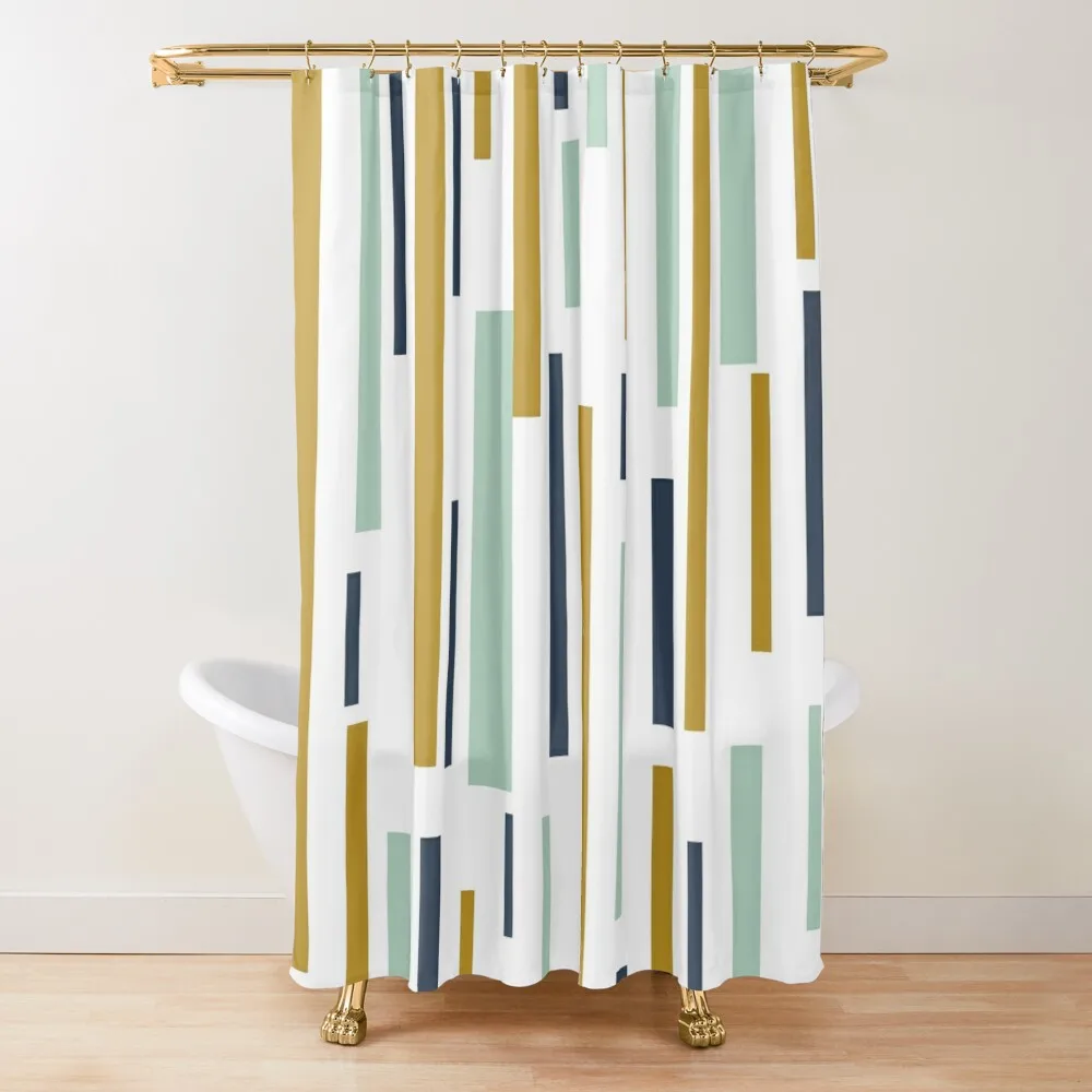 Interrupted Lines Mid-Century Modern Minimalist Abstract Geometric Pattern in Celadon, Navy Blue, and Golden Must Shower Curtain
Interrupted Lines Mid-Century Modern Minimalist Abstract Geometric Pattern in Celadon, Navy Blue, and Golden Must Shower Curtain