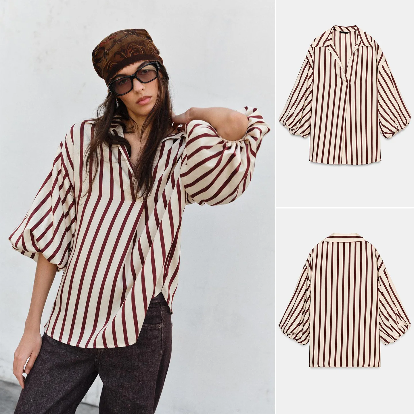 Spring New Arrival Women's Casual Loose Fit Bubble Sleeve Shirt Turn-down Collar Striped 3/4 Length Polyester Fiber Shirt
Spring New Arrival Women's Casual Loose Fit Bubble Sleeve Shirt Turn-down Collar Striped 3/4 Length Polyester Fiber Shirt