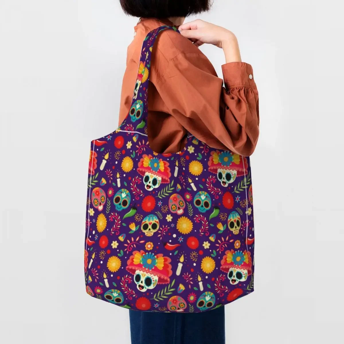 Recycling Mexican Day Of The Dead Sugar Skull Shopping Bag Canvas Shoulder Tote Bag Washable Halloween Grocery Shopper Bags
Recycling Mexican Day Of The Dead Sugar Skull Shopping Bag Canvas Shoulder Tote Bag Washable Halloween Grocery Shopper Bags