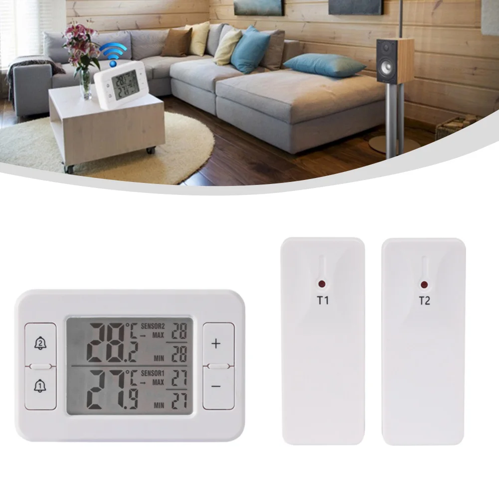 Wireless Thermometer System with 2 Sensors for Indoor and Outdoor Use Temperature Monitoring Alarm Features 100m Range
Wireless Thermometer System with 2 Sensors for Indoor and Outdoor Use Temperature Monitoring Alarm Features 100m Range