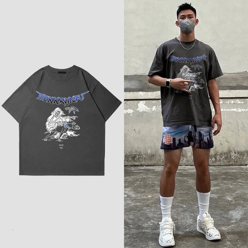 Skull print high street retro washed old high quality cotton men's and women's loose short sleeve T-shirt
Skull print high street retro washed old high quality cotton men's and women's loose short sleeve T-shirt