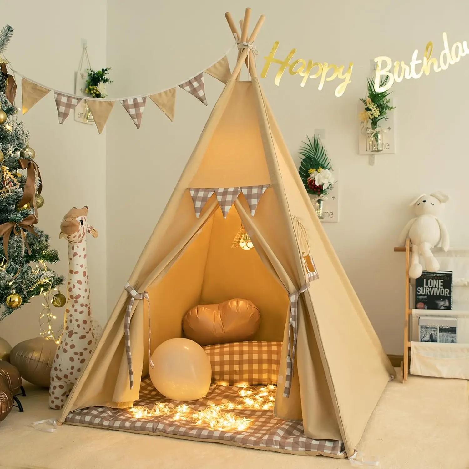Kids Play Teepee Tent with Padded Mat, Lights, and Bunting - Indoor Outdoor Toy for Toddlers Boys Girls
Kids Play Teepee Tent with Padded Mat, Lights, and Bunting - Indoor Outdoor Toy for Toddlers Boys Girls