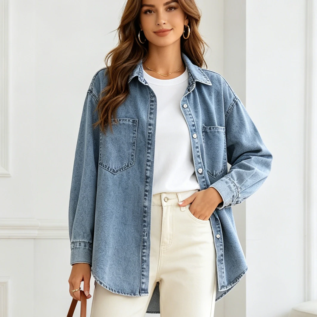 2026 Denim Shirt Women Vintage Top Washed Pockets Single Breasted Y2k Turn Down Collar Blouse Tops Autumn Overshirt Streetwear
2026 Denim Shirt Women Vintage Top Washed Pockets Single Breasted Y2k Turn Down Collar Blouse Tops Autumn Overshirt Streetwear