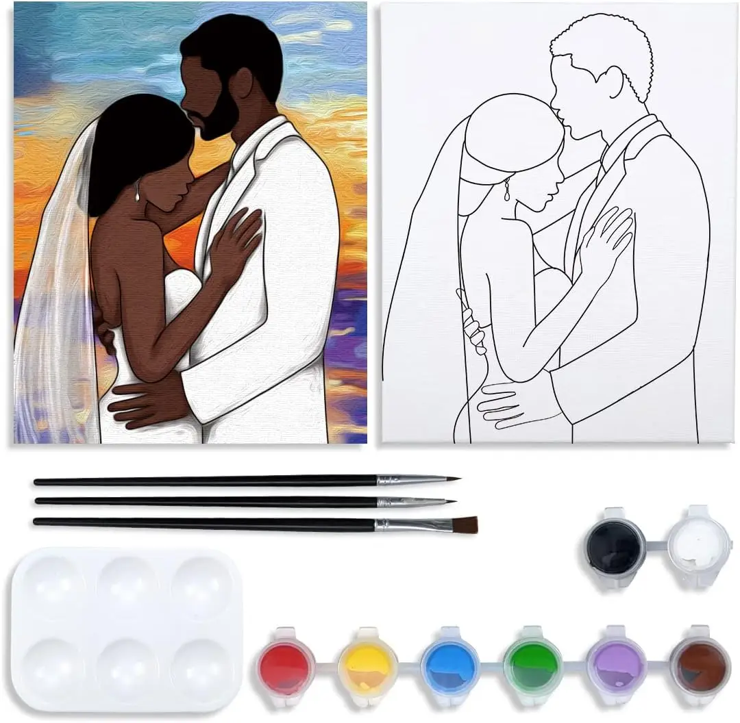 Couples Paint Party Kit Pre Drawn Canvas for Adults, Paint and Sip Date Night Art Set (Wedding Couple, 8x10 in)
Couples Paint Party Kit Pre Drawn Canvas for Adults, Paint and Sip Date Night Art Set (Wedding Couple, 8x10 in)