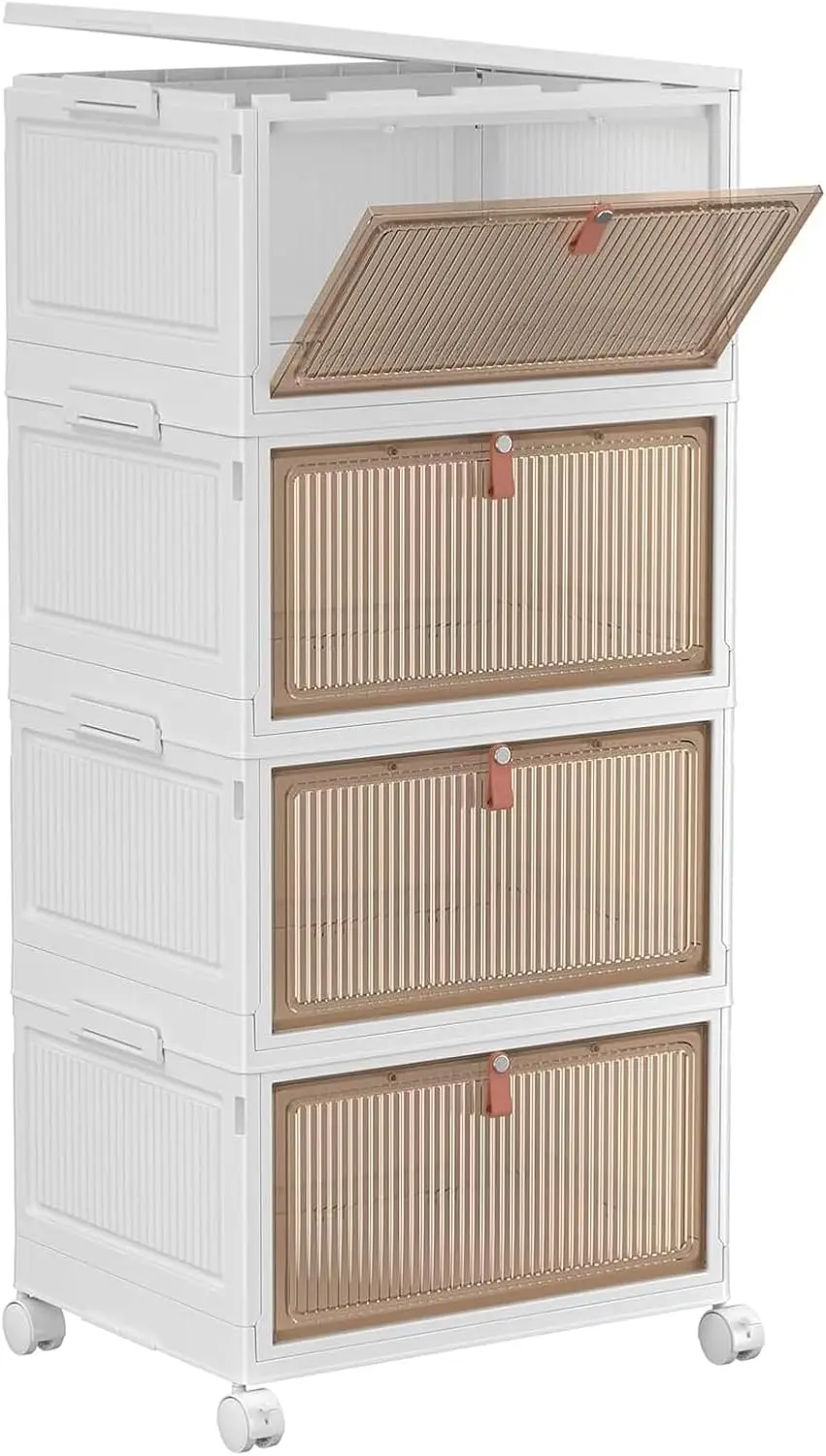 4-Tier Stackable Storage Bins with Lid and Wheels, Collapsible Folding Boxes for Closet Organizers
4-Tier Stackable Storage Bins with Lid and Wheels, Collapsible Folding Boxes for Closet Organizers
