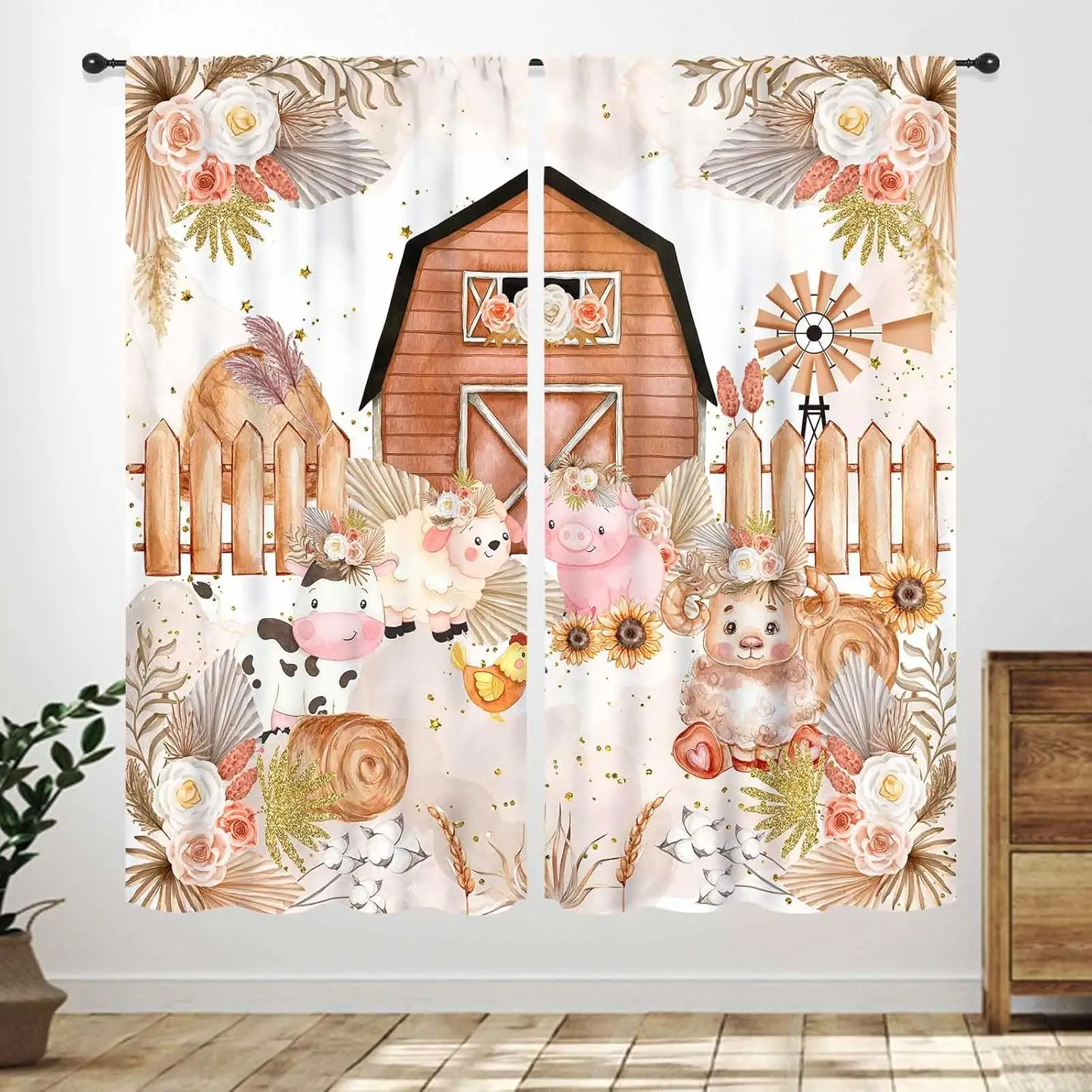 Cartoon Farm Animals Curtains Cute Cow Pig Sheep Print for Kids Room Nursery Decor
Cartoon Farm Animals Curtains Cute Cow Pig Sheep Print for Kids Room Nursery Decor