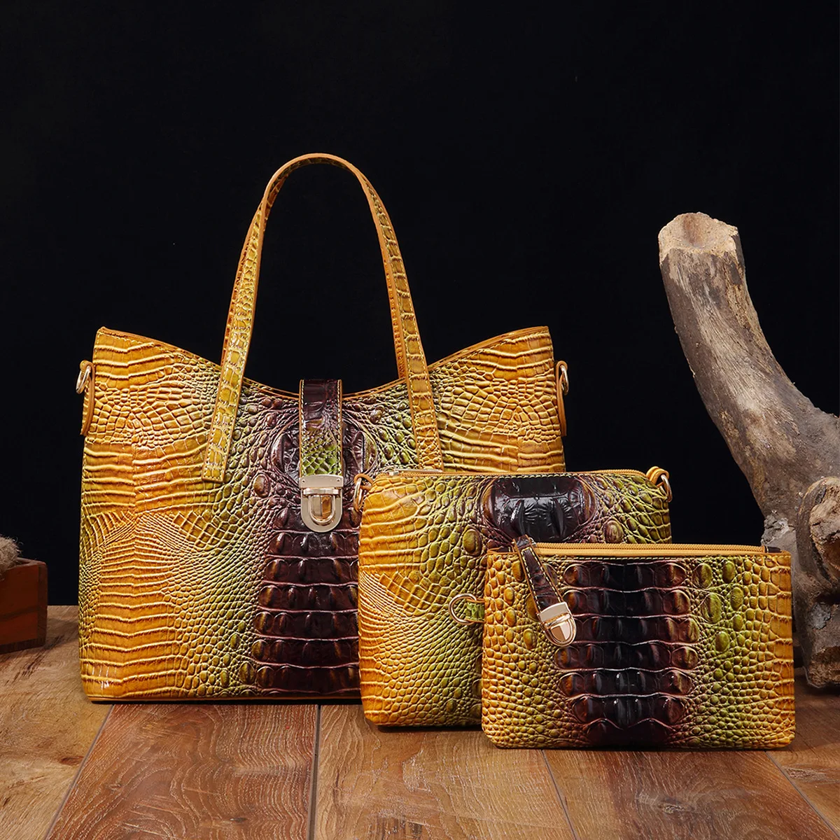 Fashion gradient crocodile pattern handbag 3piec/set, one shoulder crossbody can be switched at will, Wallet card bag tote bag
Fashion gradient crocodile pattern handbag 3piec/set, one shoulder crossbody can be switched at will, Wallet card bag tote bag