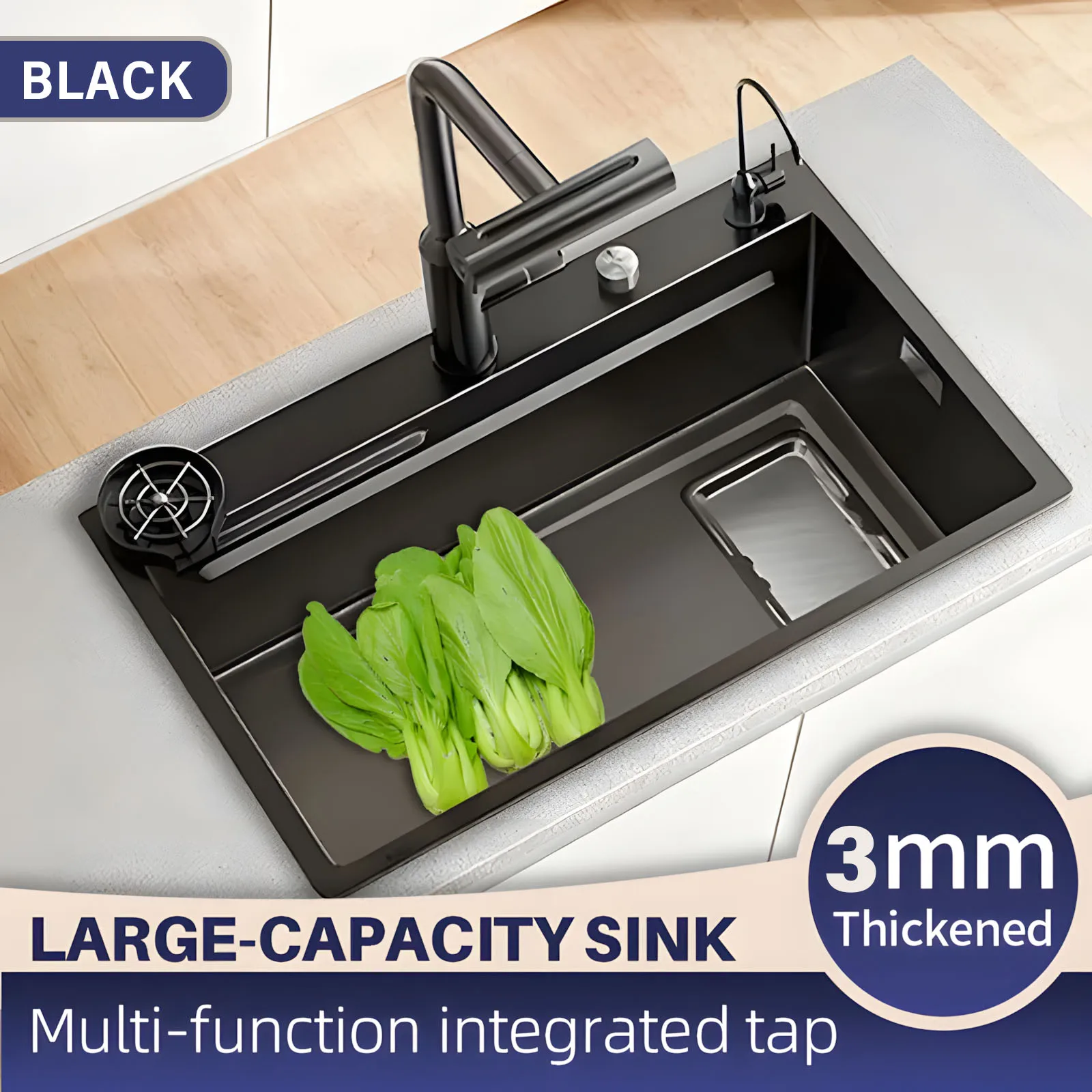 Thickened 304 stainless steel Multifunctional Kitchen sink Waterfall pull-out tap Dual-track design Slag collection net
Thickened 304 stainless steel Multifunctional Kitchen sink Waterfall pull-out tap Dual-track design Slag collection net