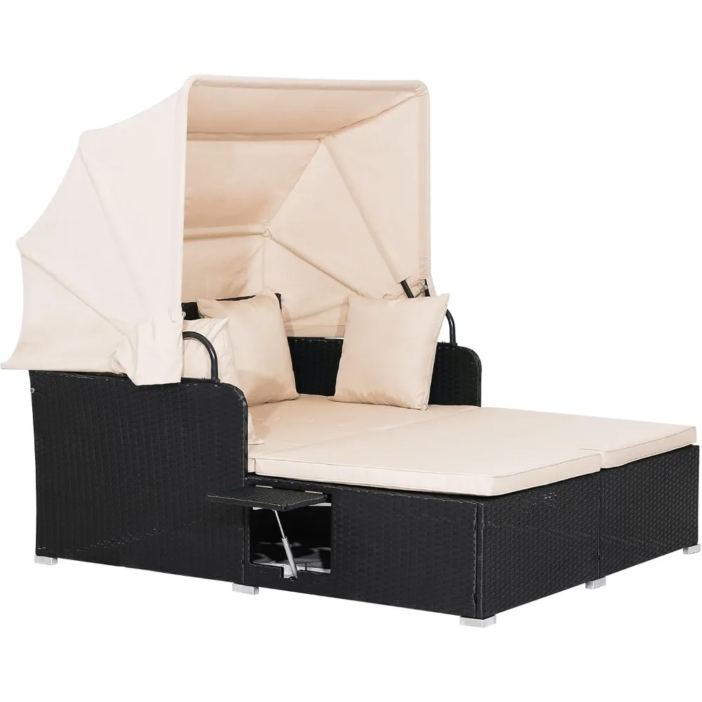 Patio Outdoor Daybed with Canopy, Wicker Sunbed w/Cushions, 4 Pillows & 2 Retractable Side Trays
Patio Outdoor Daybed with Canopy, Wicker Sunbed w/Cushions, 4 Pillows & 2 Retractable Side Trays