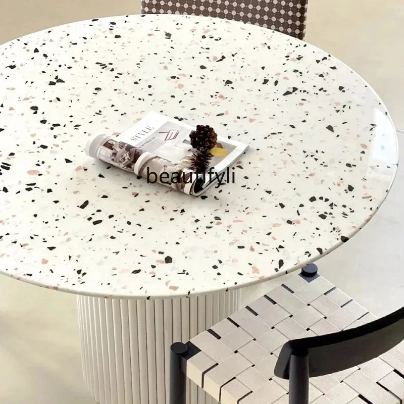 CC French cream style simple modern rock slab Roman column round table small apartment terrazzo dining table
CC French cream style simple modern rock slab Roman column round table small apartment terrazzo dining table