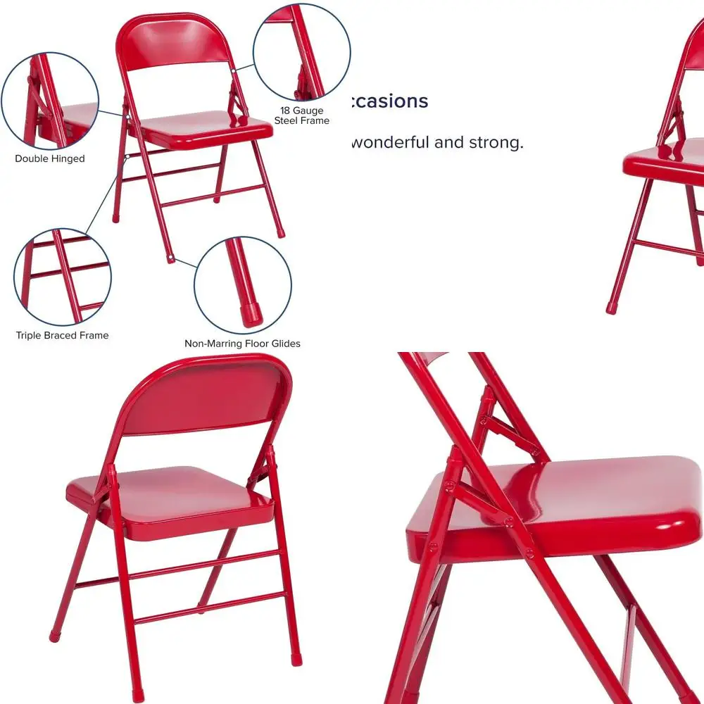 Прочный складной стул из красного металла с тройной складкой и двойными петлями
Прочный складной стул из красного металла с тройной складкой и двойными петлями