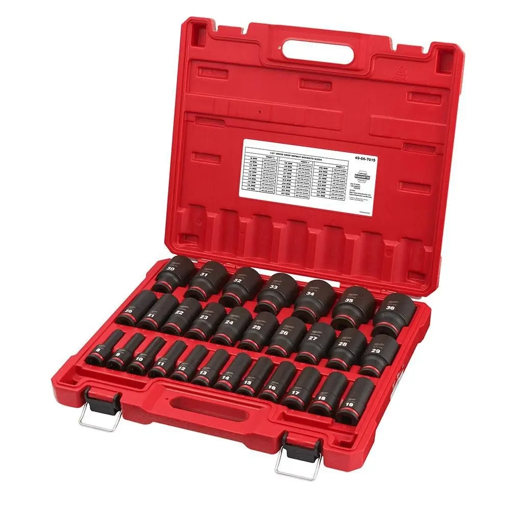 Набор глубоких шестигранных торцевых головок Milwaukee SHOCKWAVE 1/2 "Dr, 29 предметов, метрические
Набор глубоких шестигранных торцевых головок Milwaukee SHOCKWAVE 1/2 "Dr, 29 предметов, метрические