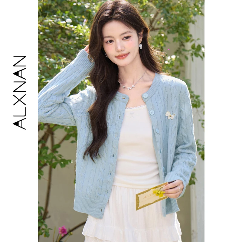 ALXNAN Women's Blue Knit Cardigan 2026 Spring New Vintage Cable Embroidered Long Sleeve Sweaters Elegant Casual Knit Tops L61611
ALXNAN Women's Blue Knit Cardigan 2026 Spring New Vintage Cable Embroidered Long Sleeve Sweaters Elegant Casual Knit Tops L61611