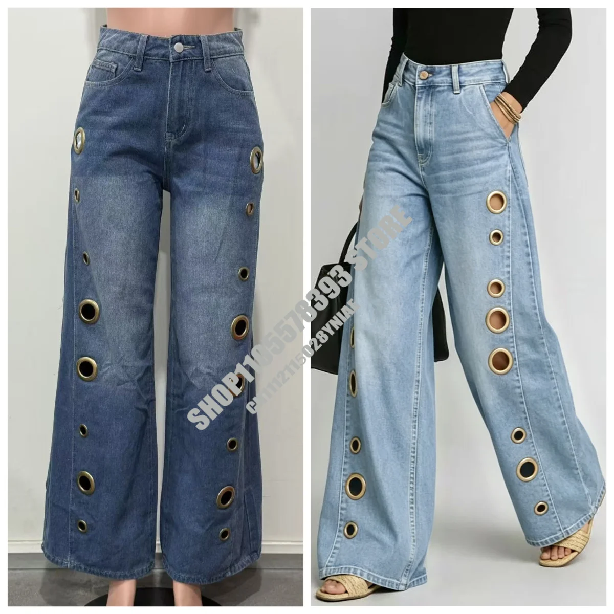 Women's Washed Blue High-Waist Metal Grommet Wide Leg Jeans 2026 Casual Loose Fit Streetwear Pants Casual Trousers
Women's Washed Blue High-Waist Metal Grommet Wide Leg Jeans 2026 Casual Loose Fit Streetwear Pants Casual Trousers