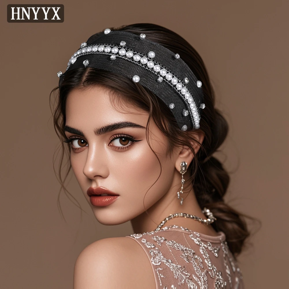 HNYYX Pearl Rhinestone Headband Wide Edged Mesh Headpiece Elegant Pearl Headdress Wedding Handmade Jewelry Hair Accessories A331 
HNYYX Pearl Rhinestone Headband Wide Edged Mesh Headpiece Elegant Pearl Headdress Wedding Handmade Jewelry Hair Accessories A331