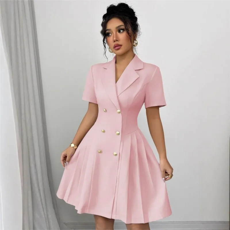 Fashion Women's Polo Dress 2025 Summer Solid Color Short Sleeved Waist Cinched Double Breasted Lapel Midi Dresses Party Commute 
Fashion Women's Polo Dress 2025 Summer Solid Color Short Sleeved Waist Cinched Double Breasted Lapel Midi Dresses Party Commute