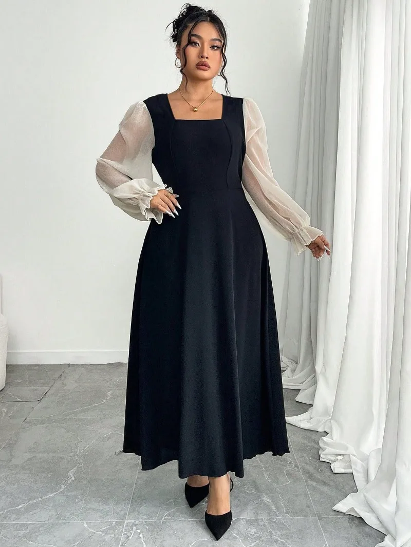 GUWU Plus Size Women's Dress Square Neck Bubble Long Sleeve Mesh Splicing Black New Casual Street Maxi Long Dress
GUWU Plus Size Women's Dress Square Neck Bubble Long Sleeve Mesh Splicing Black New Casual Street Maxi Long Dress