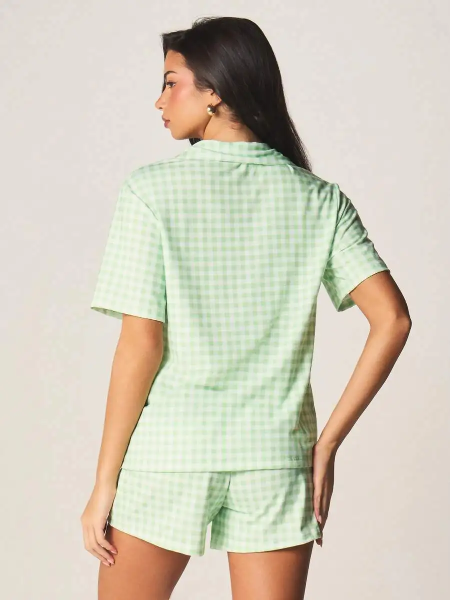 Gingham Checked Pajama Set Shirt And Shorts Sleepwear Lounge Two Piece Summer Nightwear
Gingham Checked Pajama Set Shirt And Shorts Sleepwear Lounge Two Piece Summer Nightwear