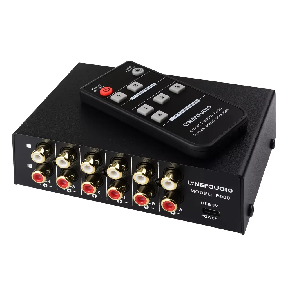 4-in 2 or 2-in 4-out audio signal selection switcher\audio switcher emote control switch function lossless RCA interface
4-in 2 or 2-in 4-out audio signal selection switcher\audio switcher emote control switch function lossless RCA interface