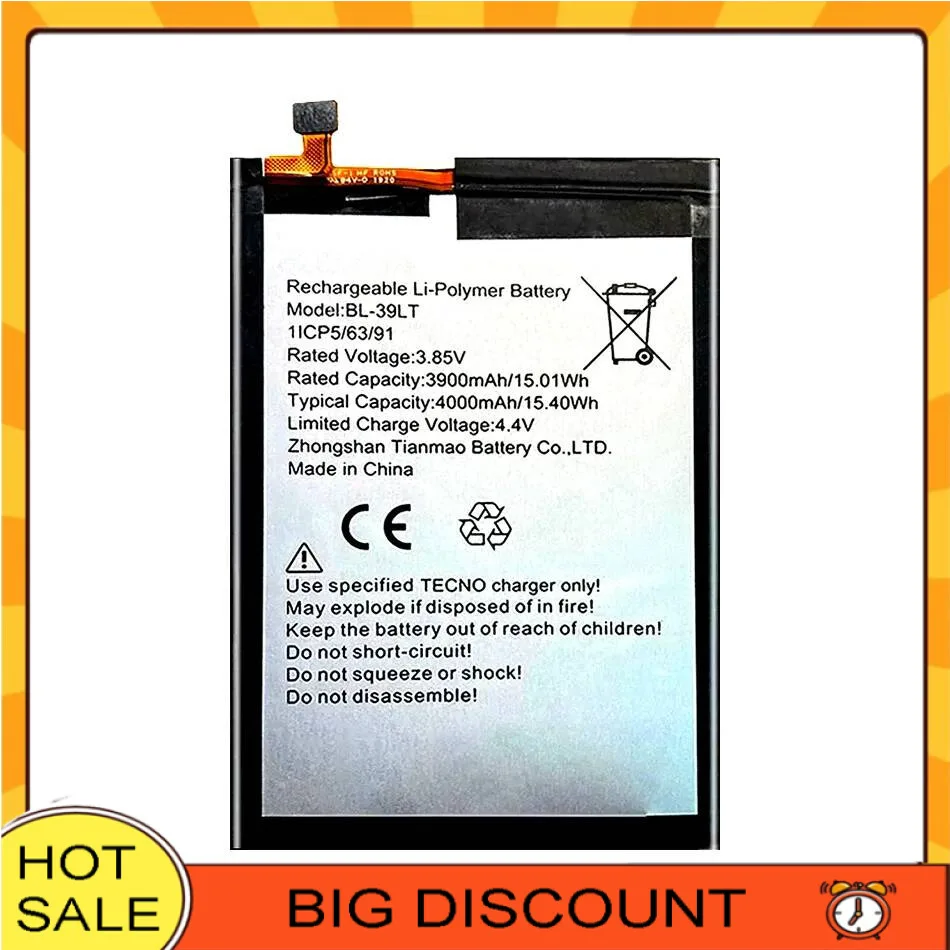 For Tecno BL-39LT Camon 12 CC7 Spark 4 KC2 High-Capacity Mobile Phone Battery 4000Mah
For Tecno BL-39LT Camon 12 CC7 Spark 4 KC2 High-Capacity Mobile Phone Battery 4000Mah