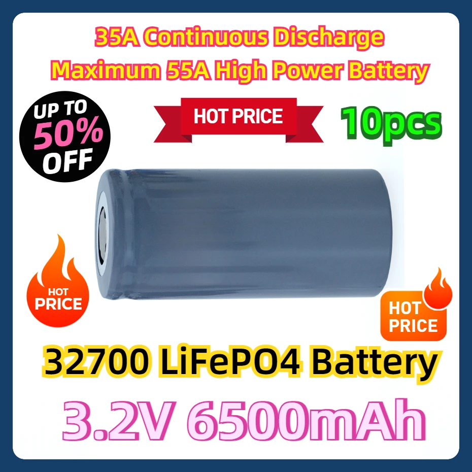 10Pcs 35A Continuous Discharge Maximum 55A High Power Battery 3.2V 32700 6500mAh LiFePO4 Battery
10Pcs 35A Continuous Discharge Maximum 55A High Power Battery 3.2V 32700 6500mAh LiFePO4 Battery