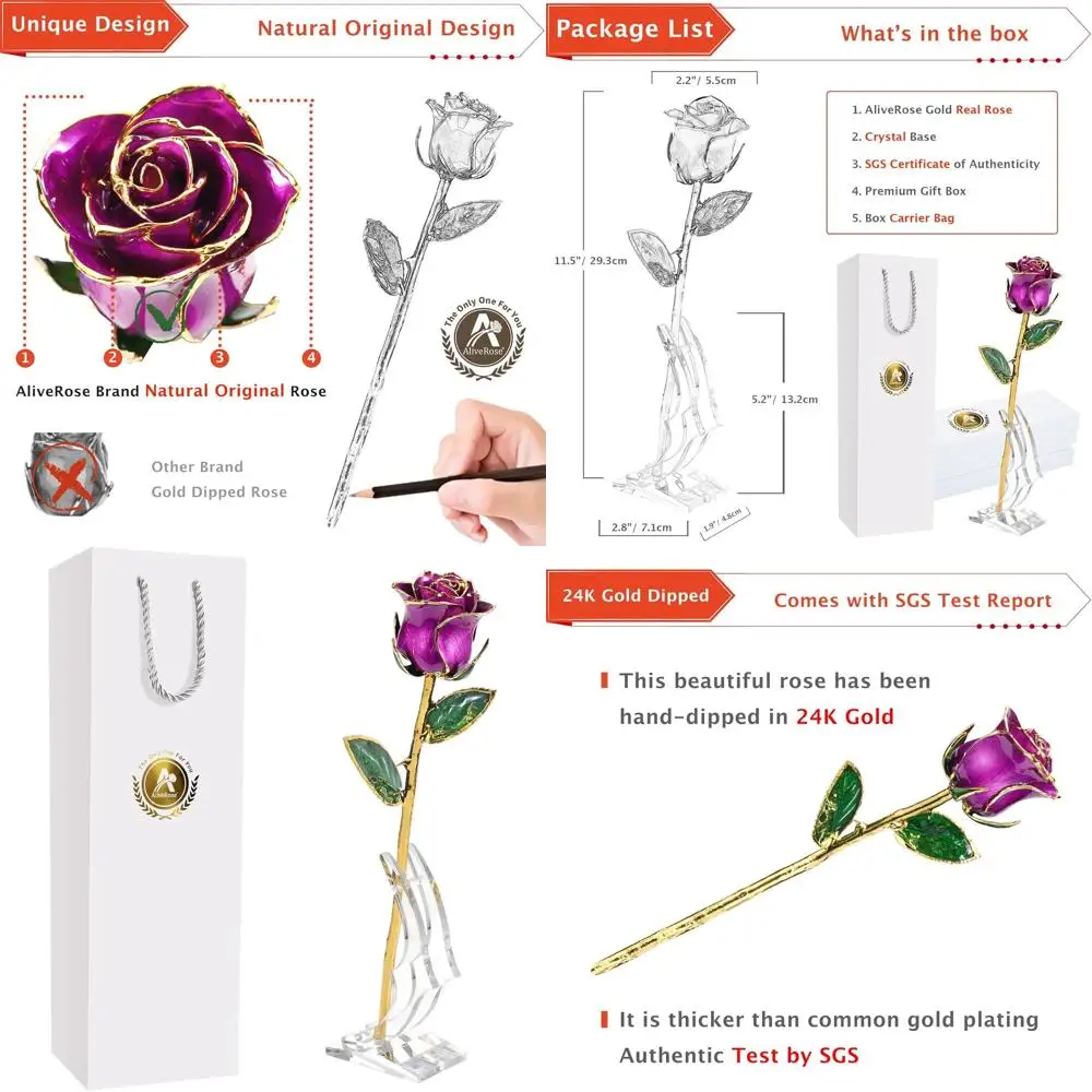 24K Gold-Plated Real Rose - Unique Purple Rose Gift for Valentine's, Anniversaries & Birthdays
24K Gold-Plated Real Rose - Unique Purple Rose Gift for Valentine's, Anniversaries & Birthdays