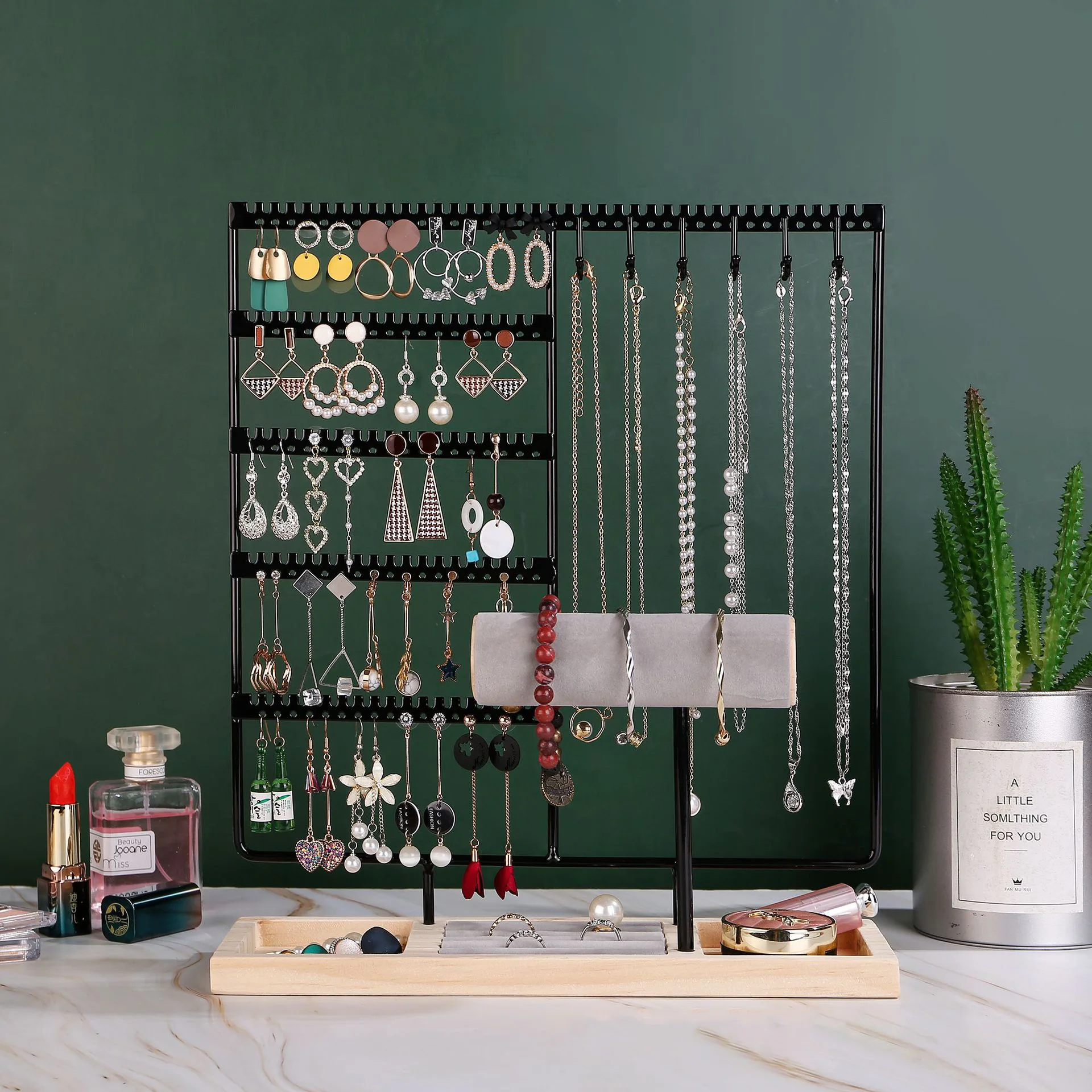 Jewelry Display Rack Earrings Ring Necklace Watch Jewelry Shelf Organizer Bracelet Stand Holder Hooks Storage with Jewelry Tray
Jewelry Display Rack Earrings Ring Necklace Watch Jewelry Shelf Organizer Bracelet Stand Holder Hooks Storage with Jewelry Tray