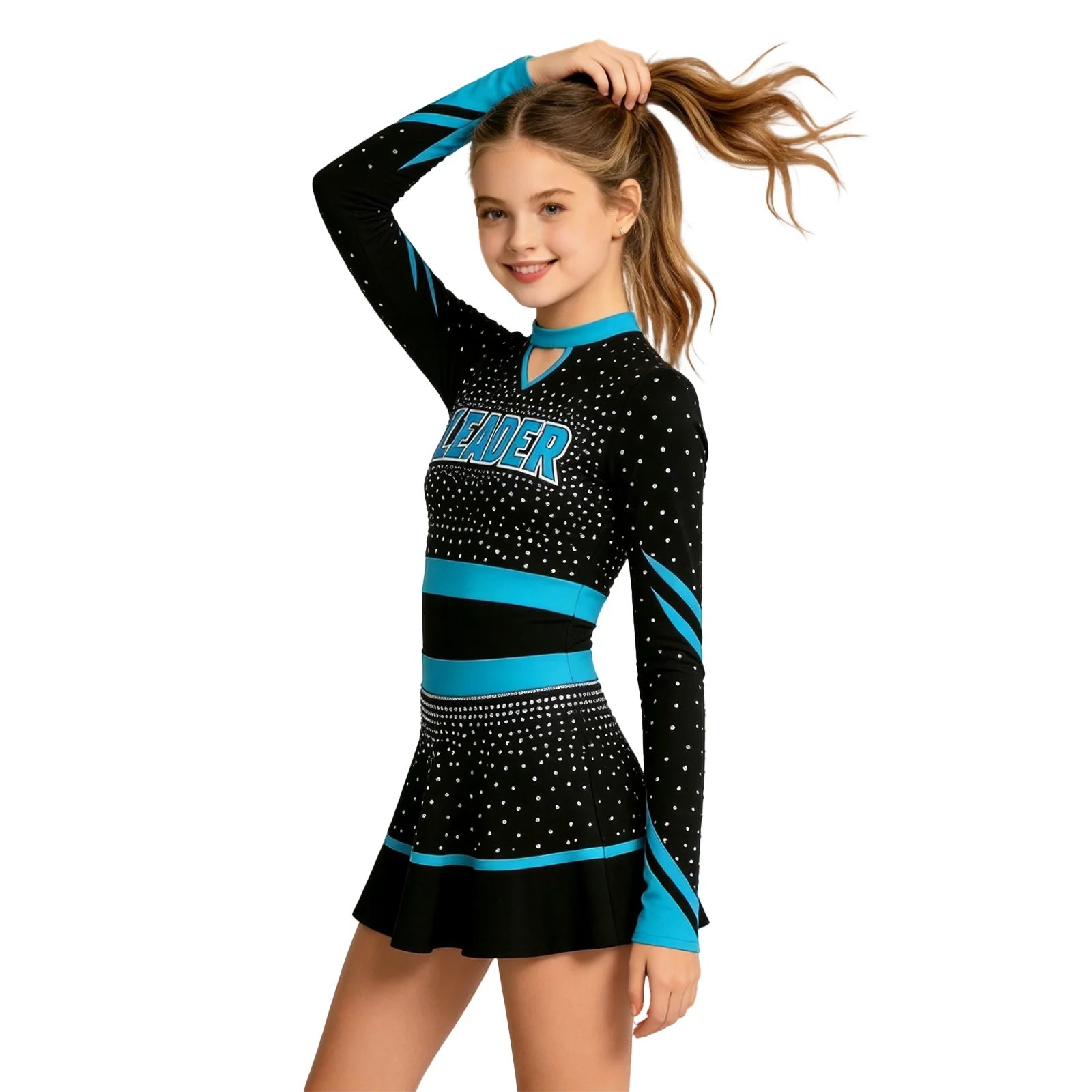 Premium Sparkle Rhinestone Girls Cheer Uniform Long Sleeve Stand CHEER Kids Professional Cheerleading Competition Performance
Premium Sparkle Rhinestone Girls Cheer Uniform Long Sleeve Stand CHEER Kids Professional Cheerleading Competition Performance