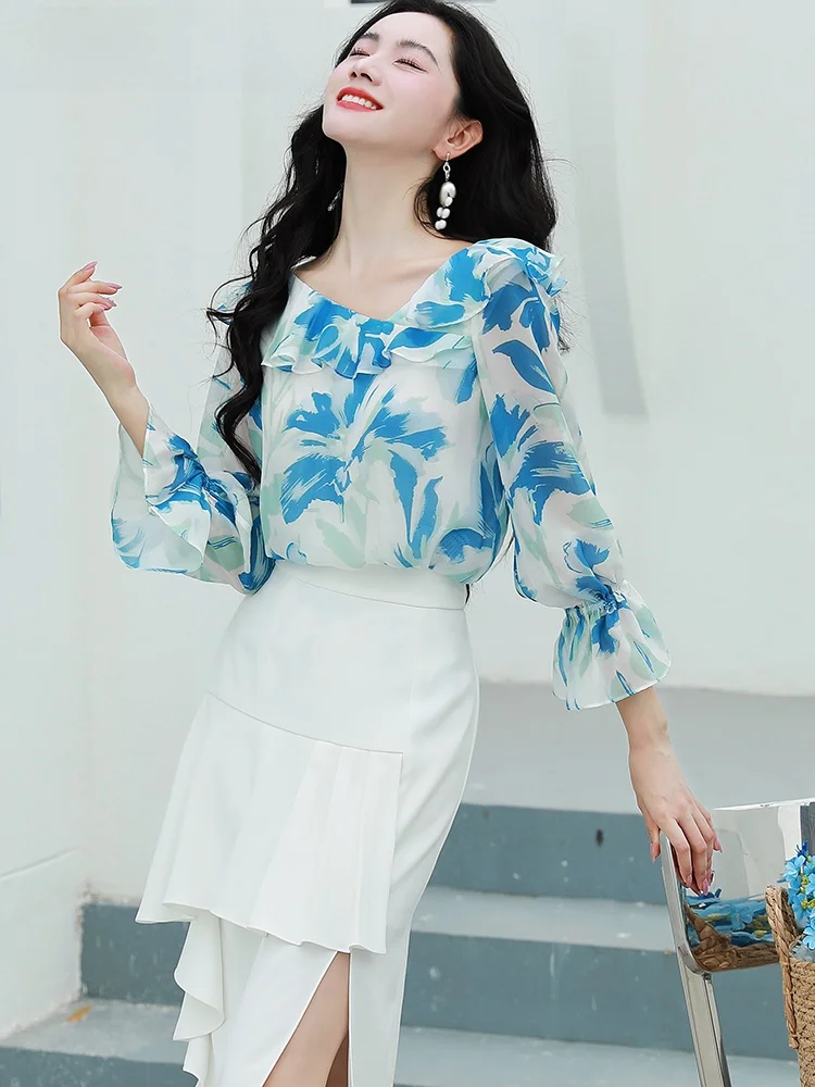 Ele Silk Women's irt One oulder Design Long Sve V-Ne Print French Sle Regular Length Spring Faion
Ele Silk Women's irt One oulder Design Long Sve V-Ne Print French Sle Regular Length Spring Faion