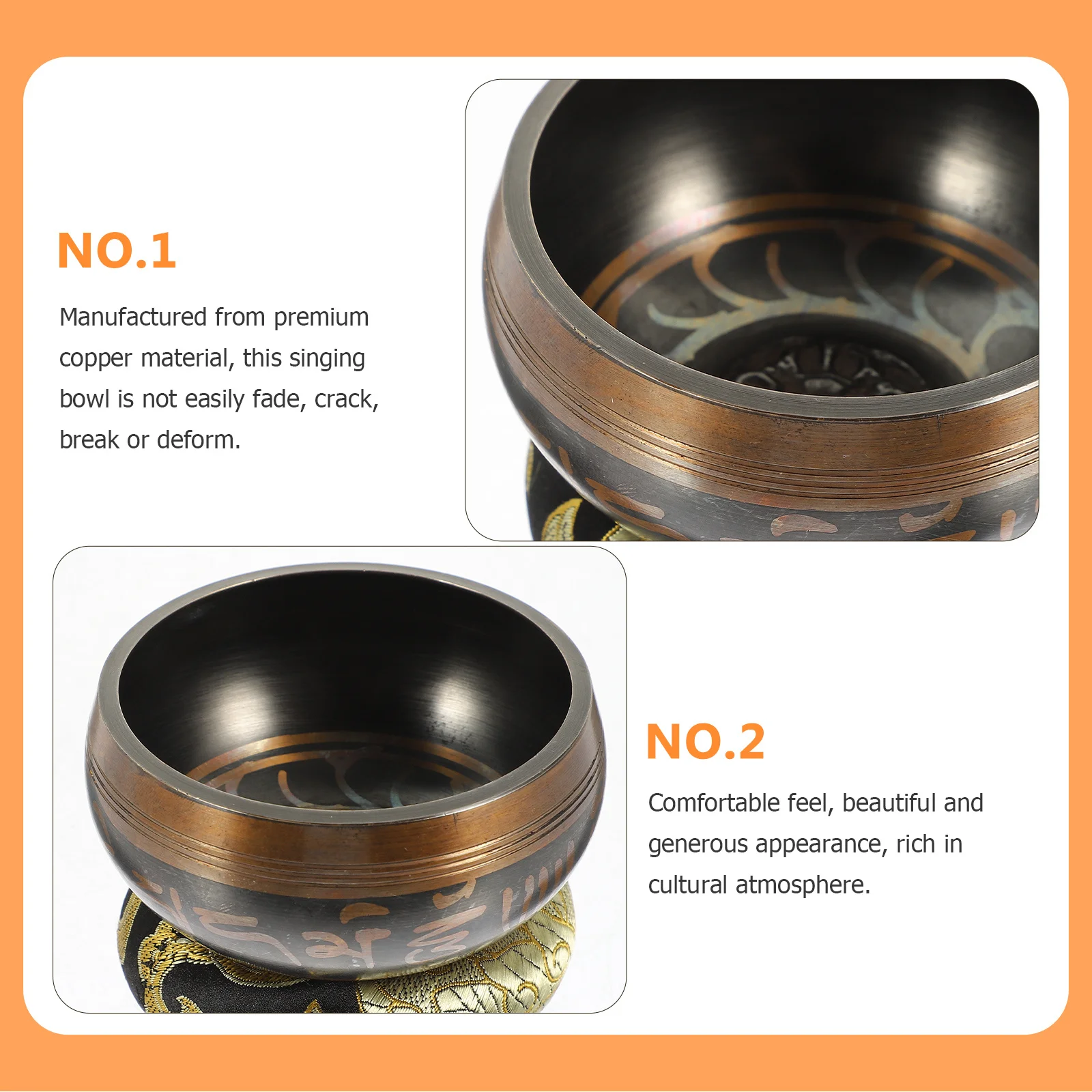 1 set Tibetan Singing Bowl Copper Meditation Sound Bowl For Yoga Zen Decorative Use Buddhism Accessory Multi-Function Healing
1 set Tibetan Singing Bowl Copper Meditation Sound Bowl For Yoga Zen Decorative Use Buddhism Accessory Multi-Function Healing
