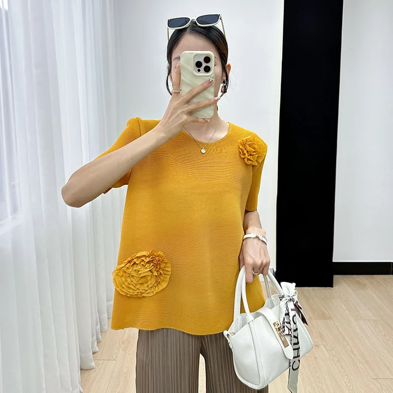 Футболка ALSEY Miyake женская с коротким рукавом, Элегантный Простой повседневный удобный модный топ с вышивкой, лето 2024
Футболка ALSEY Miyake женская с коротким рукавом, Элегантный Простой повседневный удобный модный топ с вышивкой, лето 2024