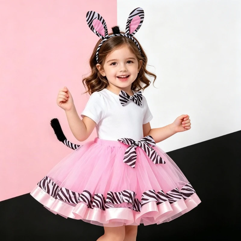 Zebra Pattern 4-Piece Set Girls Animal Print Tutu Skirt,Double-Layer Tulle Midi Skirt,Casual Short Skirt for Halloween & Parties
Zebra Pattern 4-Piece Set Girls Animal Print Tutu Skirt,Double-Layer Tulle Midi Skirt,Casual Short Skirt for Halloween & Parties