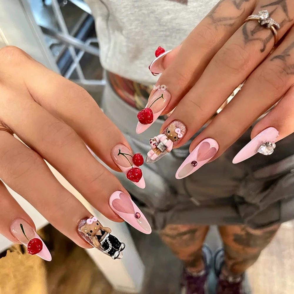 Y2K Sanrio Long Legs Black Skin Hello Kitty Pink French Handmande False Nails Spice Girl Diamond Cherry Bowknot Press On Nails
Y2K Sanrio Long Legs Black Skin Hello Kitty Pink French Handmande False Nails Spice Girl Diamond Cherry Bowknot Press On Nails