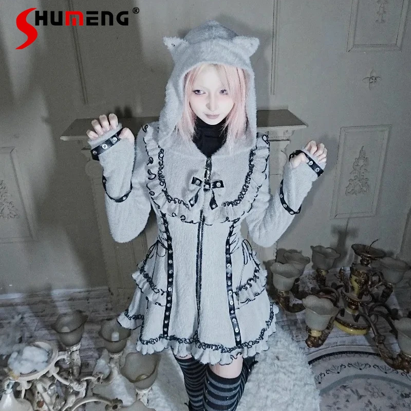 Japanese Lolita Cat Ear Hooded Plush Zipper Dress Waist Cinching 3D Decorative Bow Tie Strap Dresses Y2k Long-sleeves Vestidos
Japanese Lolita Cat Ear Hooded Plush Zipper Dress Waist Cinching 3D Decorative Bow Tie Strap Dresses Y2k Long-sleeves Vestidos