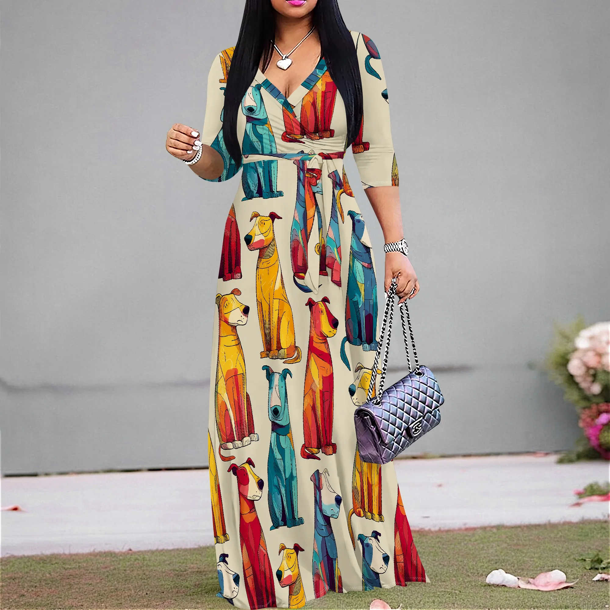 Colorful Dog Print Maxi Dress S-3XL Fun Cartoon Style V-Neck Casual Outfit for Pet Party 2025
Colorful Dog Print Maxi Dress S-3XL Fun Cartoon Style V-Neck Casual Outfit for Pet Party 2025